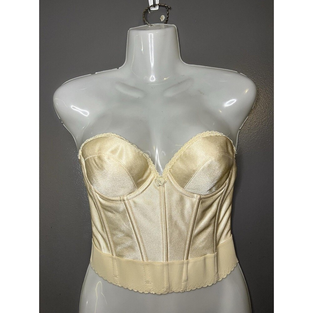 Vintage Carnival Bustier Bra Womens 34B White Satin Longline Strapless Corset